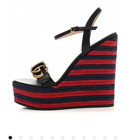 Gucci Black Red/Blue Marmont Double GG  40.5 Espadrille Platform Sandals - Picture 5 of 7